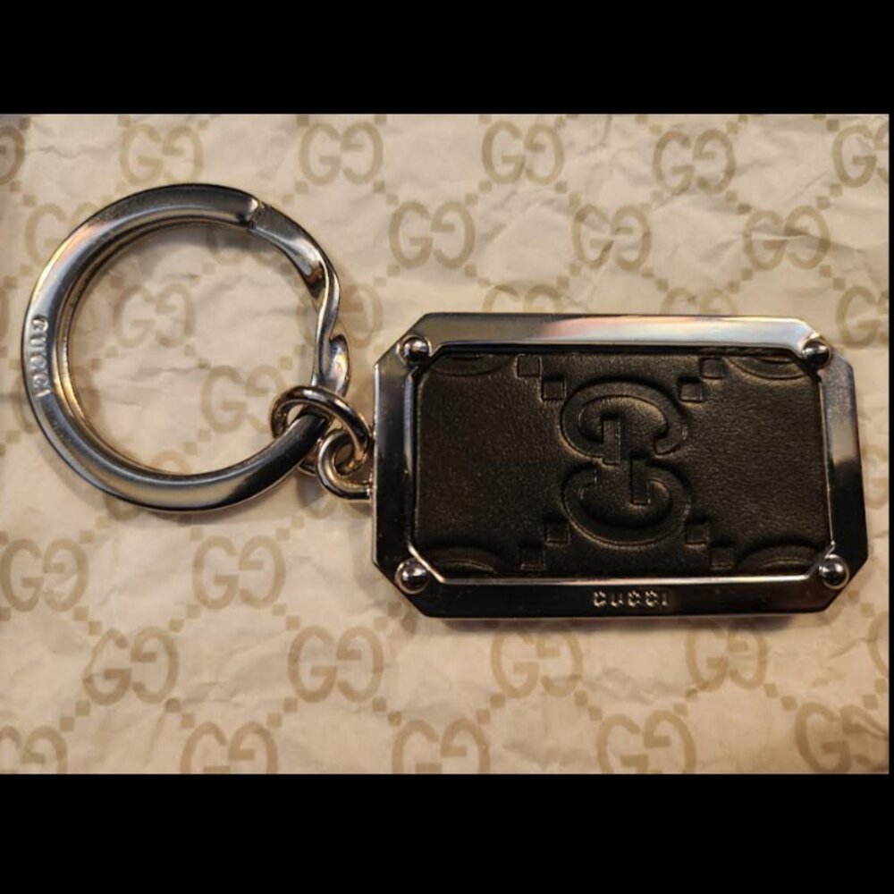 GUCCI Key Chain / Bag Charm - BLK Leather & Silver (New w/ Gift Box) - Picture 2 of 4